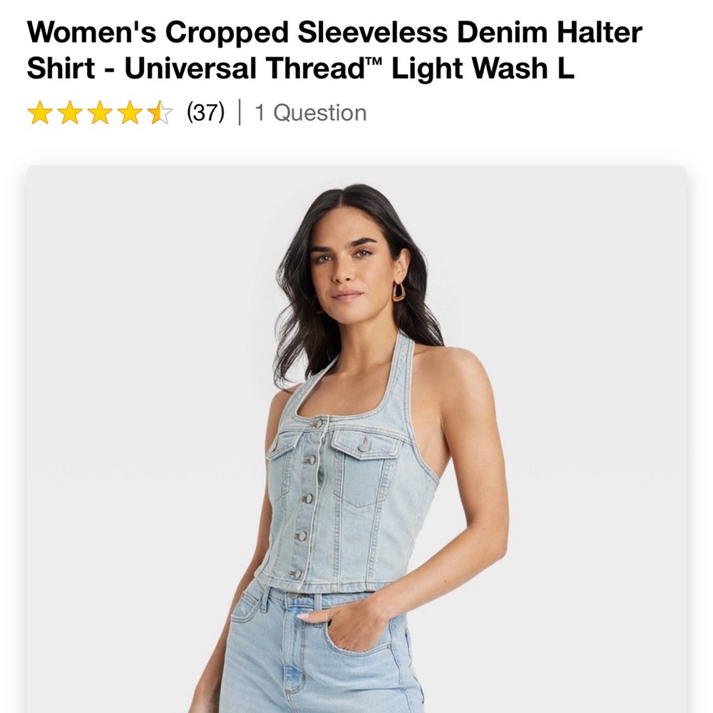 Target Women's Cropped Sleeveless Denim Halter Shirt Light Wash. NWT Size Large